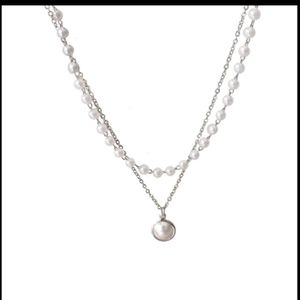 NEW KPOP PEARL GOLD CLAVICLE CHAIN CHOCKER DOUBLE LAYER MULTI-LAYER NECKLACE